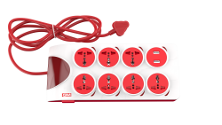 QUADRO 8+1 SPIKE GUARD with master switch  indicator  safety shutter  surge protector  7 Internation